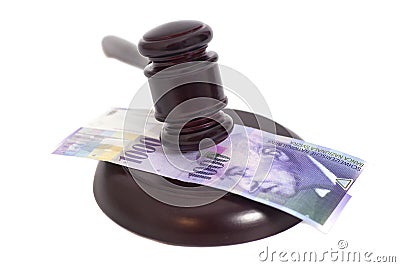 Judge Gavel and Swiss Thousand Franc Currency Stock Photo