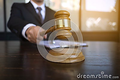 Judge with gavel on table. attorney, court judge,tribunal and justice concept Editorial Stock Photo