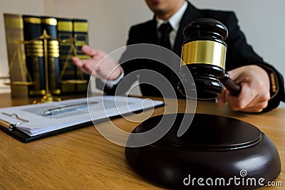 Judge with gavel on table. attorney, court judge,tribunal and justice concept Editorial Stock Photo
