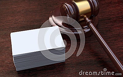 Judge gavel, white, blank business cards Stock Photo