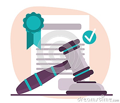 Judge gavels with contract Vector Illustration