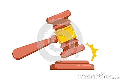 Judge hammer icon law gavel. Auction court hammer bid authority concept symbol. Wooden judge ceremonial hammer Vector Illustration