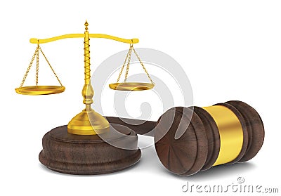 Judge hammer with scales, law concept Cartoon Illustration