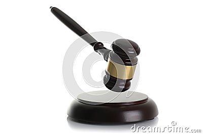 Judge hammer with stand isolated white background Stock Photo