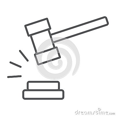 Judge hammer thin line icon, judgment and law, auction hammer sign, vector graphics, a linear pattern on a white Vector Illustration