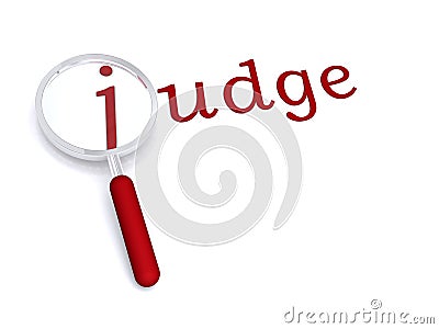 Judge with magnifying glass Stock Photo