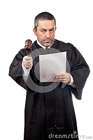 Judge reading a sentence Stock Photo