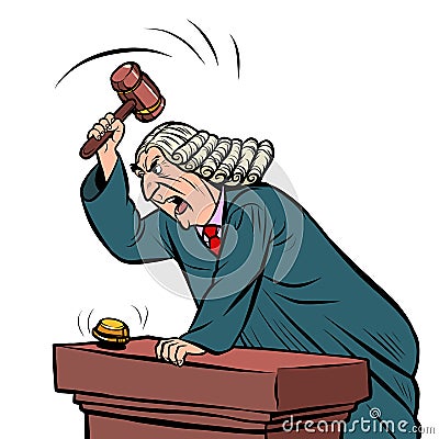 The judge in the robe pronounces sentence in the courtroom Vector Illustration