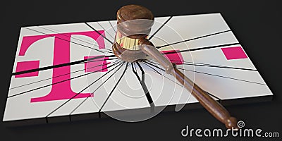 Judge's gavel and broken logo of DEUSCHE TELEKOM. Editorial conceptual 3d rendering Editorial Stock Photo