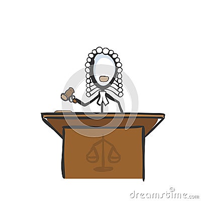 Judge sentence according to constitution law in civil or criminal court. Justice dispute. Hand drawn. Stickman cartoon. Doodle Cartoon Illustration