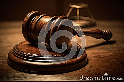 Judge strikes gavel, declares not guilty verdict in close-up shot. Cinematic portrayal of justice system's importance. Stock Photo