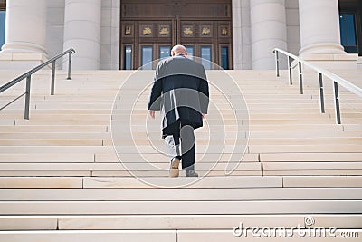 judge walking up courthouse steps Stock Photo