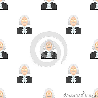 A judge in a wig and glasses. A person who makes a verdict to a criminal. Vector Illustration