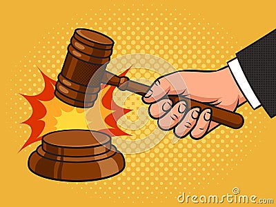 judge wooden gavel pop art vector illustration Vector Illustration