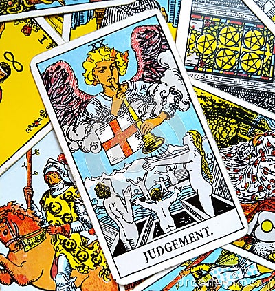 Judgement Tarot Card Transformation Rebirth Renewal. Hard, whether. Stock Photo