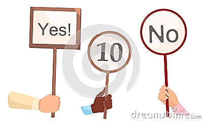 Judges hands with answers, marks and scores vector illustration Vector Illustration