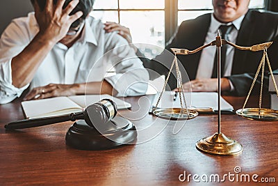 Judges male lawyers Consultation of businessmen legal services Consulting in regard to the various contracts to plan the case in Stock Photo