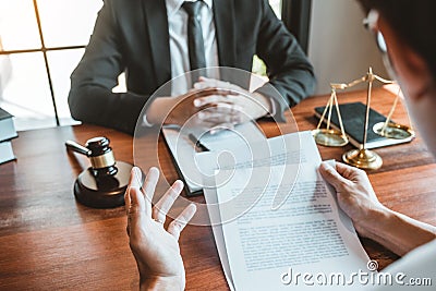 Judges male lawyers Consultation of businessmen legal services Consulting in regard to the various contracts to plan the case in Stock Photo