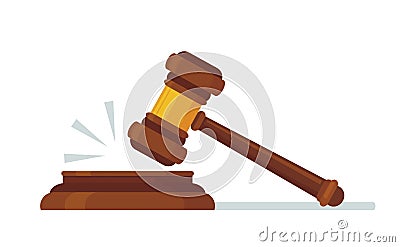 Judges wooden hammer. Judicial decision, hammer blow for rule of law and judged by laws concept cartoon vector illustration Vector Illustration