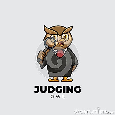 Judging Owl Creative Cartoon Mascot Logo Stock Photo