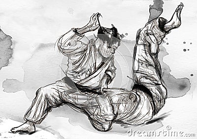 Judo - an full sized hand drawn illustration Vector Illustration