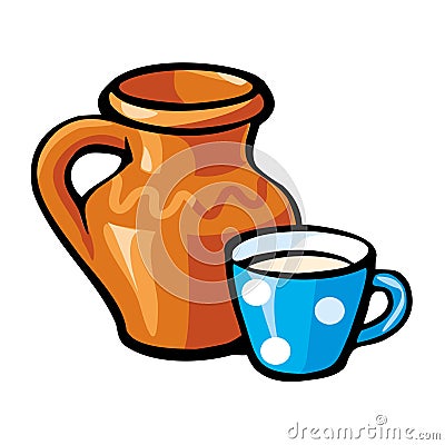 Jug and cup of milk Vector Illustration