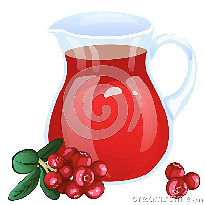 Jug with currant compote. Cartoon style Vector Illustration