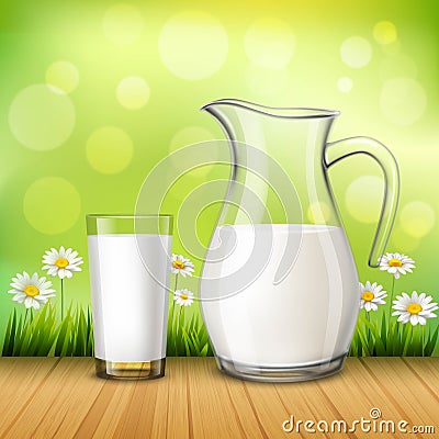 Jug And Glass Of Milk Vector Illustration