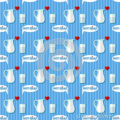 Jug and glass with milk seamless pattern Vector Illustration