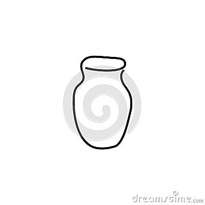 A jug, a hand- drawn icon. One line of art for design, logo. Ceramic, glass tableware, vase, household utensils Cartoon Illustration