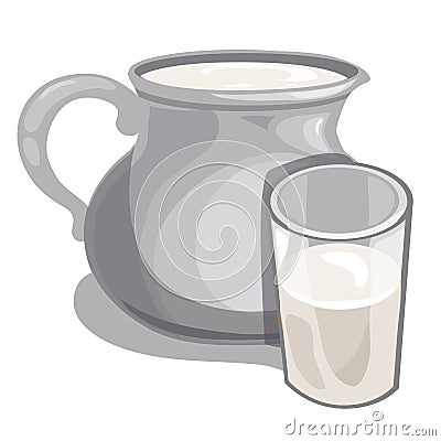 Jug of milk and filled glass Vector drink isolated Vector Illustration