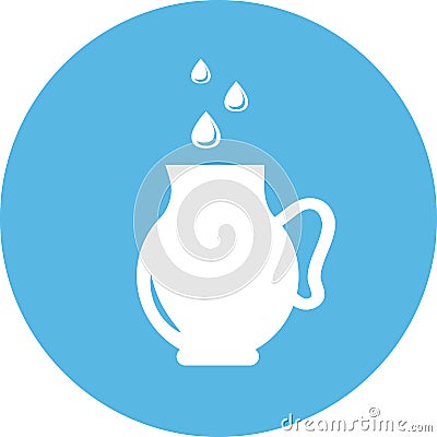 Jug with water drops round icon Vector Illustration