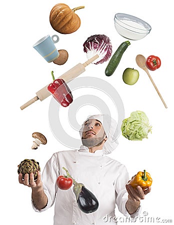 Juggle while cooking Stock Photo