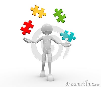 Juggle with pieces of puzzle Stock Photo