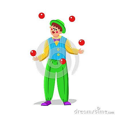 Juggler Clown Juggling Balls In Funny Suit Vector Vector Illustration