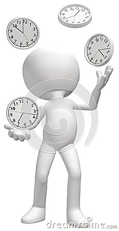 Juggler juggles clocks manage time schedule Stock Photo