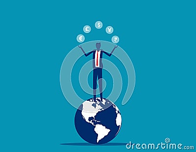 Juggling with coins different currency symbols. Business dealing with foreign exchange concept Vector Illustration