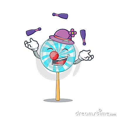 Juggling lollipop in a mascot candy basket Vector Illustration
