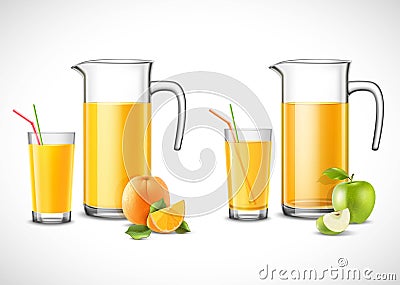 Jugs With Apple And Orange Juice Vector Illustration