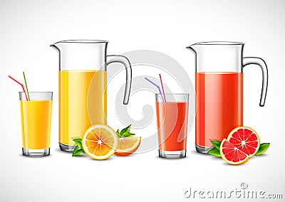 Jugs With Citrus Juice Illustration Vector Illustration