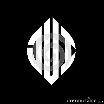 JUI circle letter logo design with circle and ellipse shape. JUI ellipse letters with typographic style. The three initials form a Vector Illustration