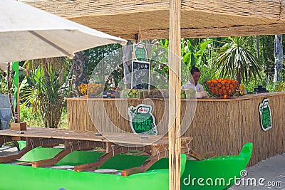 Juice Bar with assorted fresh fruits and vegetables. Editorial Stock Photo