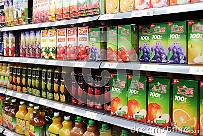 Juice And Beverages In Supermarket Editorial Stock Photo