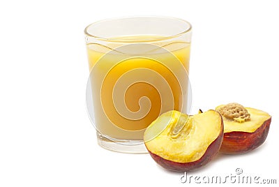 Juice and half peaches Stock Photo