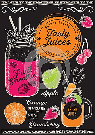 Juice menu restaurant, drink template. Vector Illustration