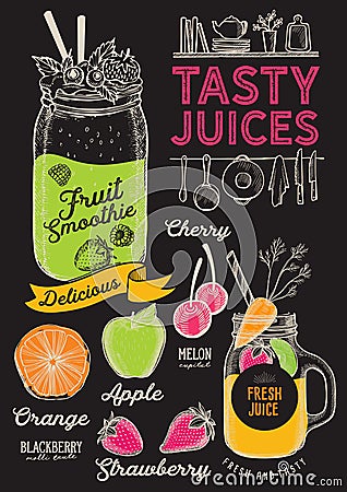 Juice menu restaurant, drink template. Vector Illustration