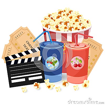 Juice, Popcorn and movie tickets Vector illustration Vector Illustration