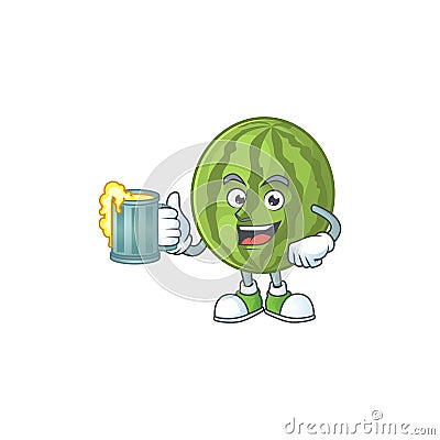 With juice watermelon fruit fresh cartoon with mascot Vector Illustration