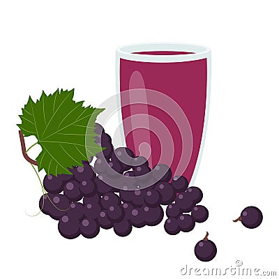 A glass of grapes juice. Healthy food. Vector Illustration