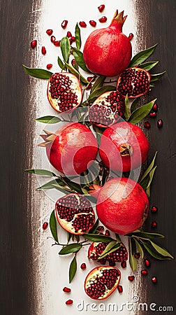 Juicy allure Close up view of succulent and ripe pomegranate fruits Stock Photo